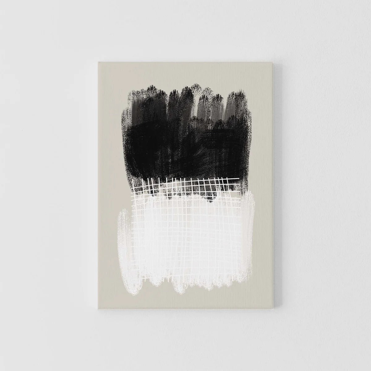 NOUROM | WHITE & BLACK ABSTRACT ON BEIGE #2 | CANVAS ART キャンバスアート パネル 木製