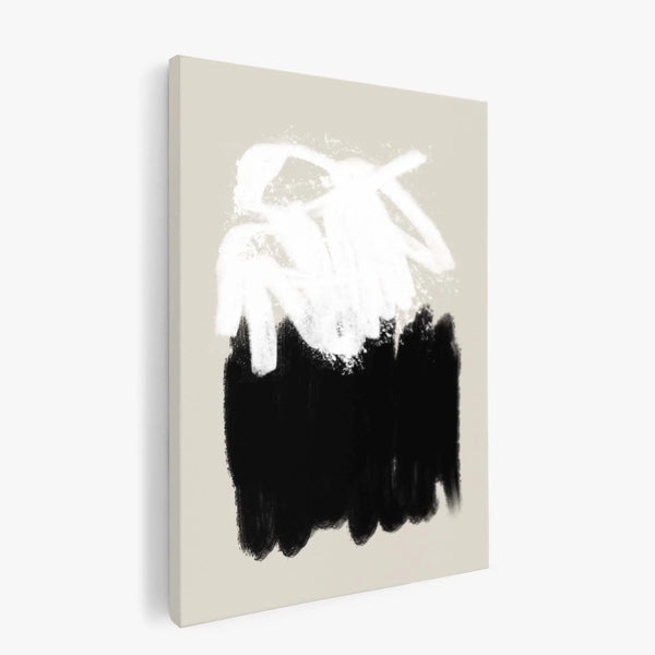 NOUROM | WHITE & BLACK ABSTRACT ON BEIGE #1 | CANVAS ART キャンバスアート パネル 木製
