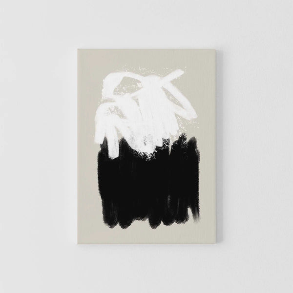 NOUROM | WHITE & BLACK ABSTRACT ON BEIGE #1 | CANVAS ART キャンバスアート パネル 木製