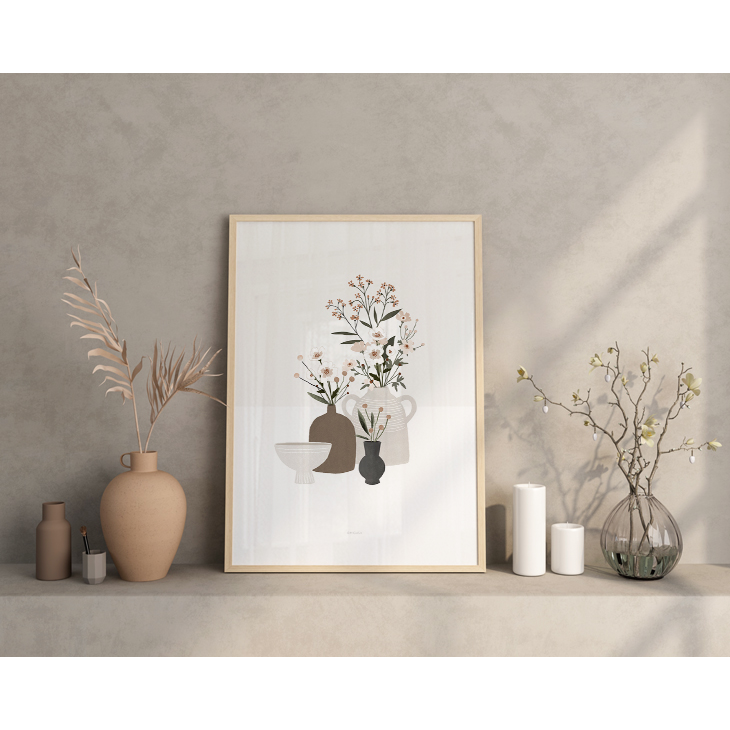 MICUSH | POTTERY AND FLOWERS PRINT (light grey) (AP129) | アートプリント/ポスター