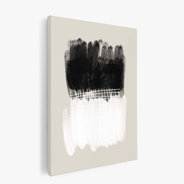 NOUROM | WHITE & BLACK ABSTRACT ON BEIGE #2 | CANVAS ART キャンバスアート パネル 木製