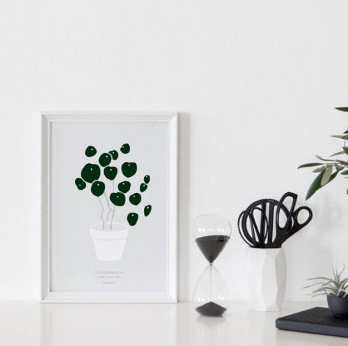 MICUSH | PILEA PEPEROMIOIDES (CHINESE MONEY PLANT) ART PRINT (grey) | アートプリント/ポスター (30x40cm)