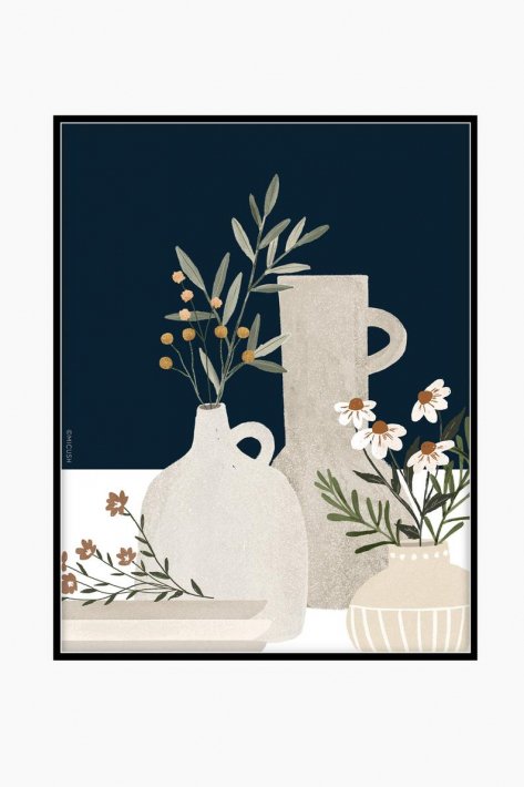 MICUSH | POTTERY AND FLOWERS (CLOSE UP) ART PRINT (dark blue) (AP122) | アートプリント/ポスター (30x40cm)