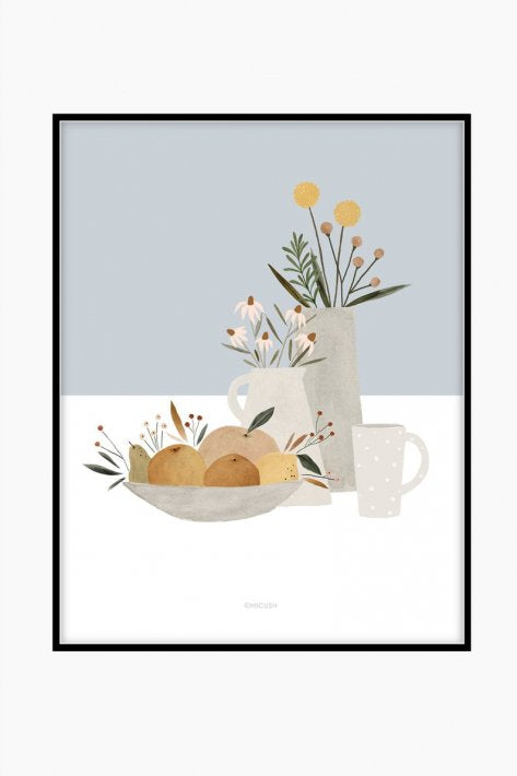 MICUSH | POTTERY AND FLOWERS ART PRINT (light blue) (AP118) | アートプリント/ポスター (30x40cm)