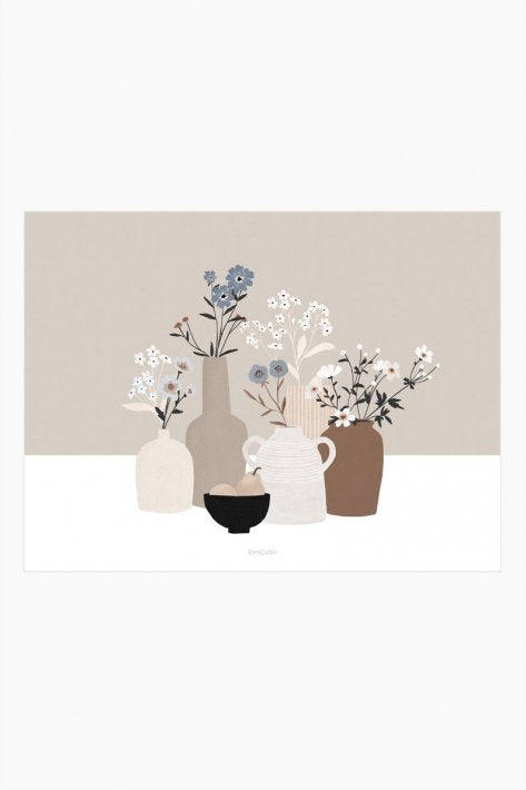 MICUSH | POTTERY AND FLOWERS PRINT (light brown) (AP130) | アートプリント/ポスター (30x40cm)