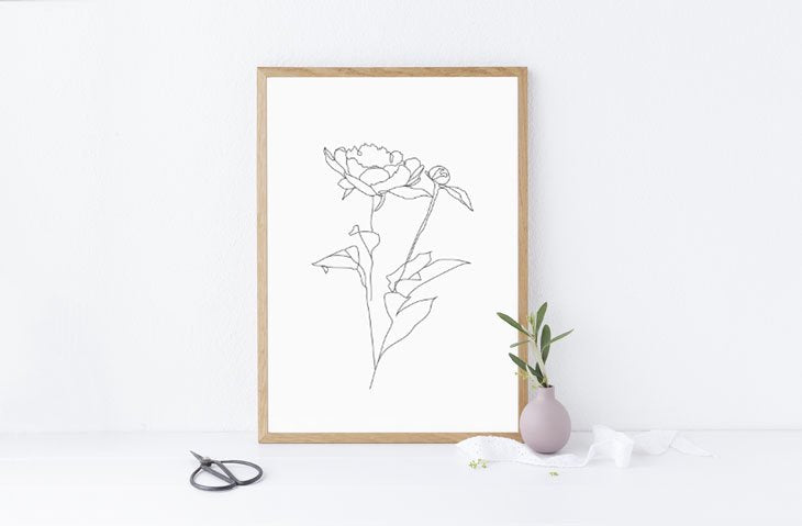 LOVELY POSTERS | PEONY LEAVES ONE BUD PRINT | A3 アートプリント/ポスター【北欧 シンプル おしゃれ】