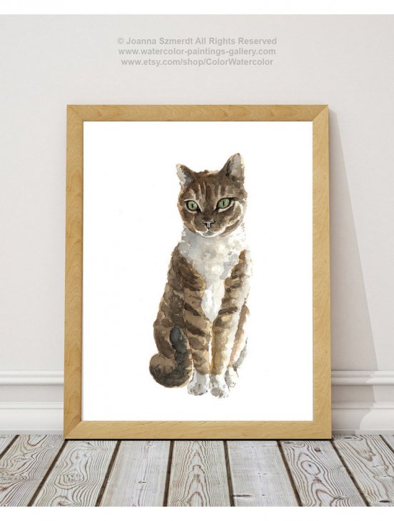 【ネコポス送料無料】COLOR WATERCOLOR | Tabby Domestic Cat Print | A4 アートプリント/ポスター