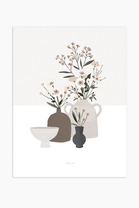 MICUSH | POTTERY AND FLOWERS PRINT (light grey) (AP129) | アートプリント/ポスター